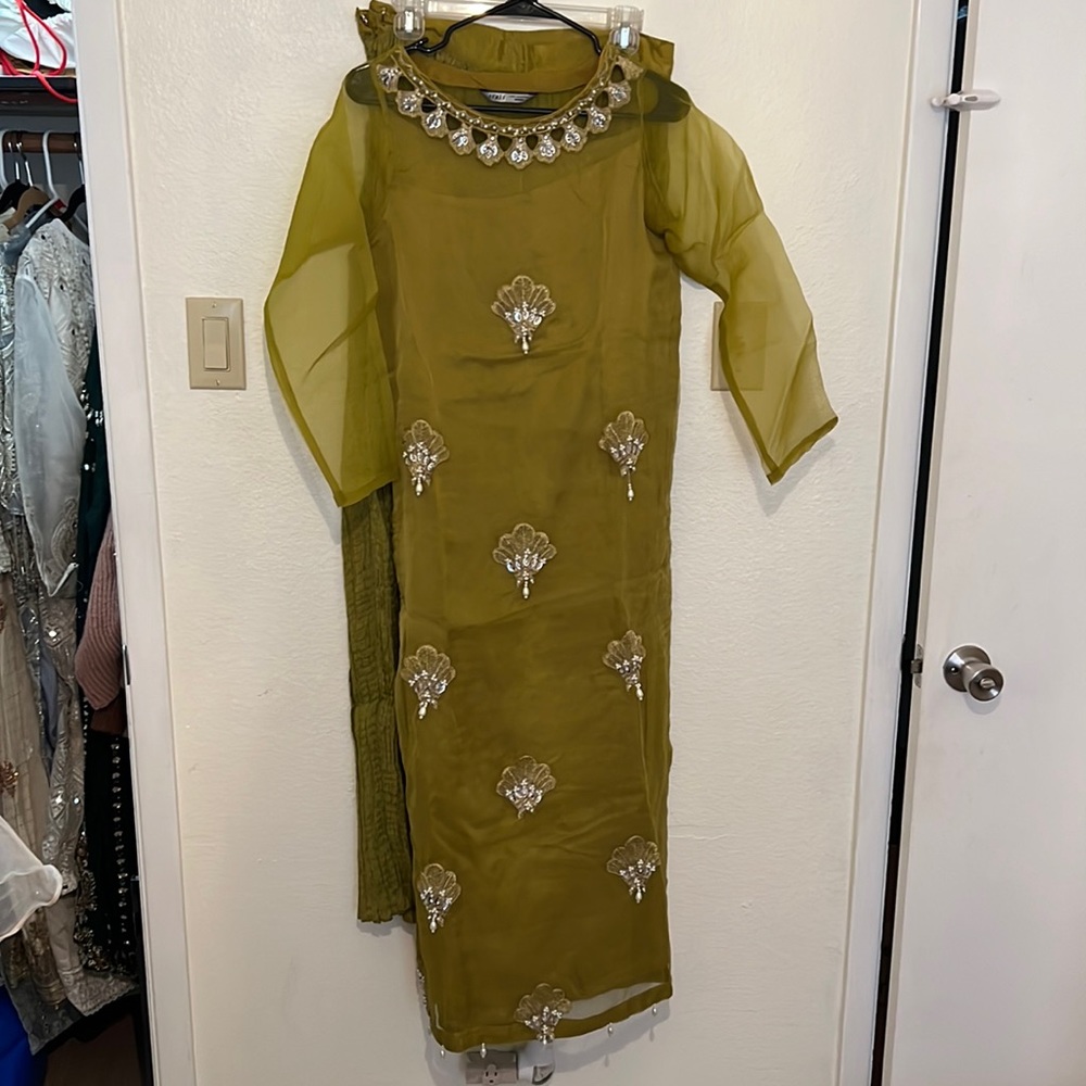 NEW Vanya Green Crushed Gharara